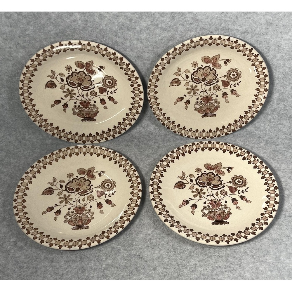 VTG‎ Johnson Bros Old Granite Jamestown 6.25" Plates Set 4 England Floral Brown